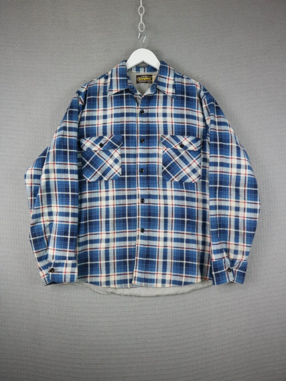 Vintage 70s Sears Perma Prest Checkered Flannel Button Down Shirt Sz L RARE